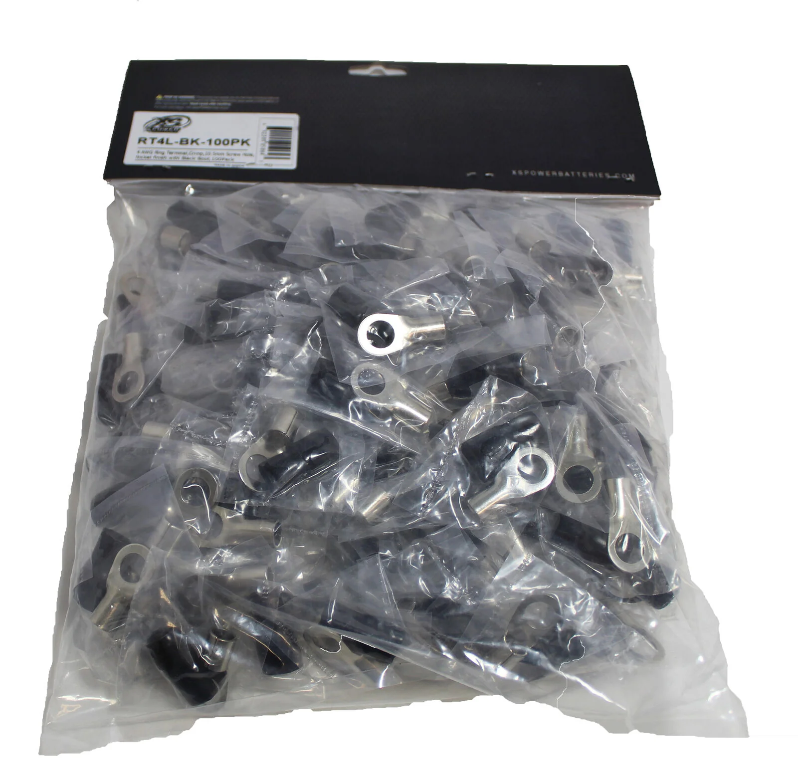 XS Power 10pk, Black 4 AWG 10.5MM Ring Terminals Nickel Plated XS-RT4L-BK - Image 4