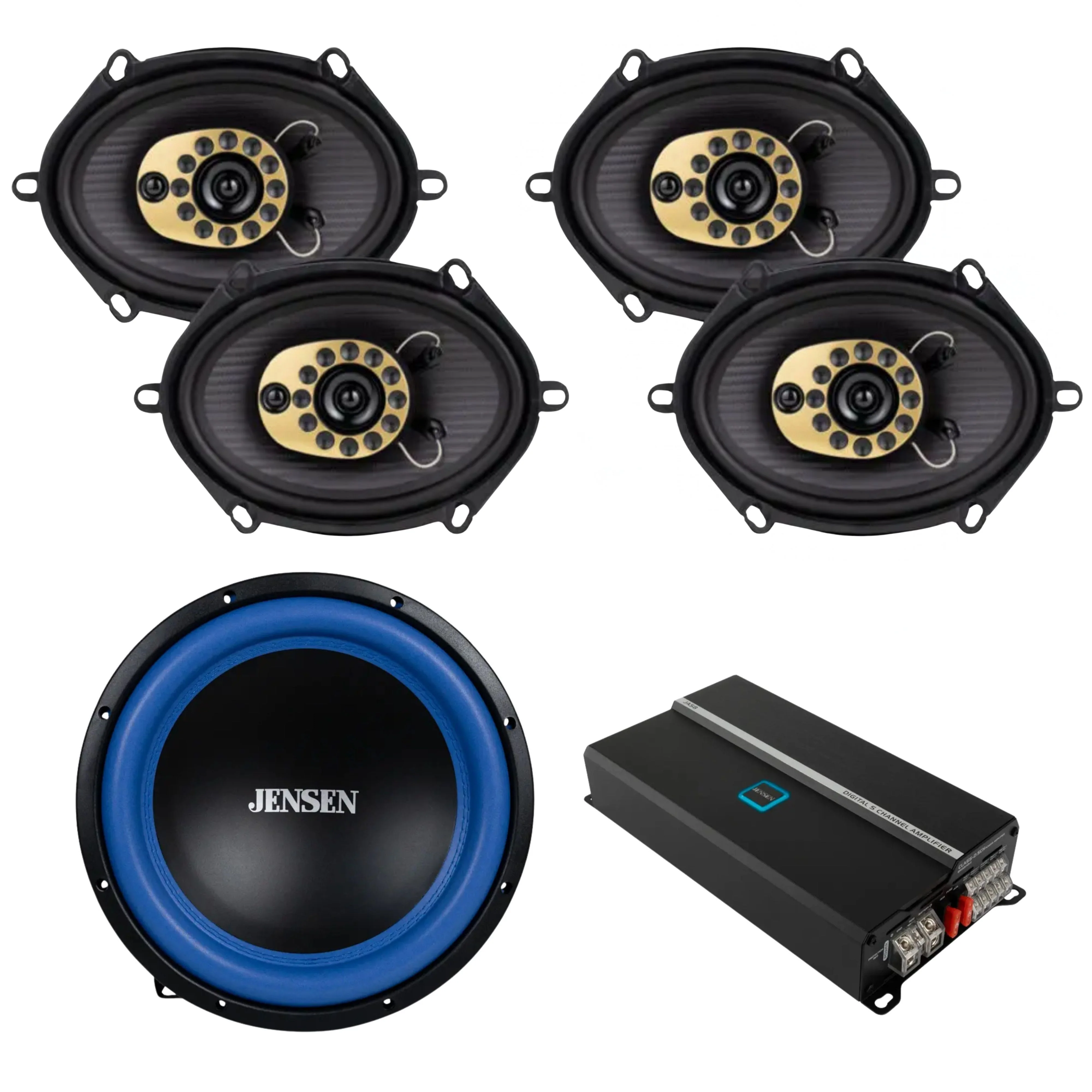 12″ Subwoofer & 2 Pairs of 6"x8" JS68T Speakers w/ 815W 5-Channel RGB Amplifier