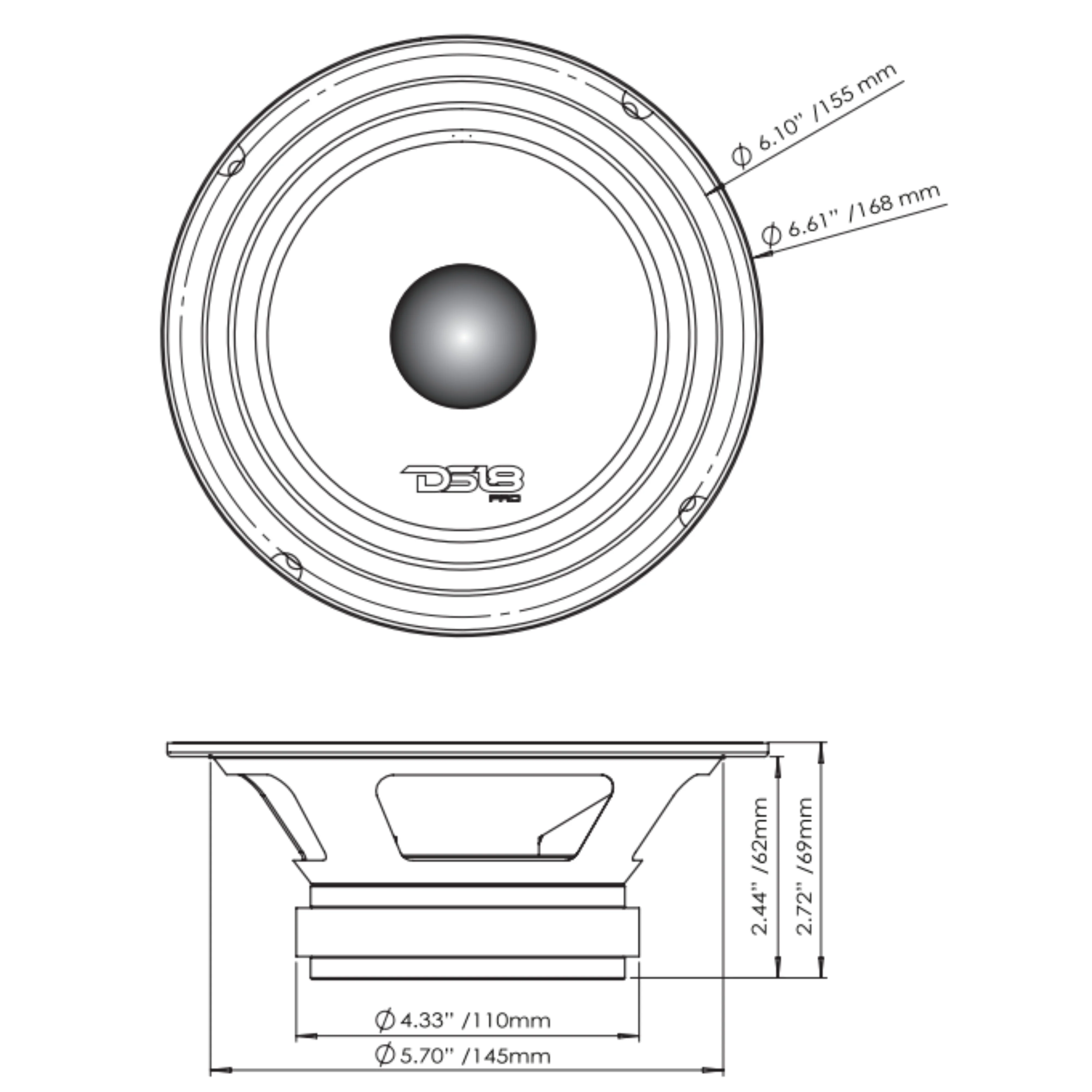 DS18 6.5" Midrange Loudspeaker 500 Watts 4 Ohm /w Bullet PRO-X6.4BM - Image 6