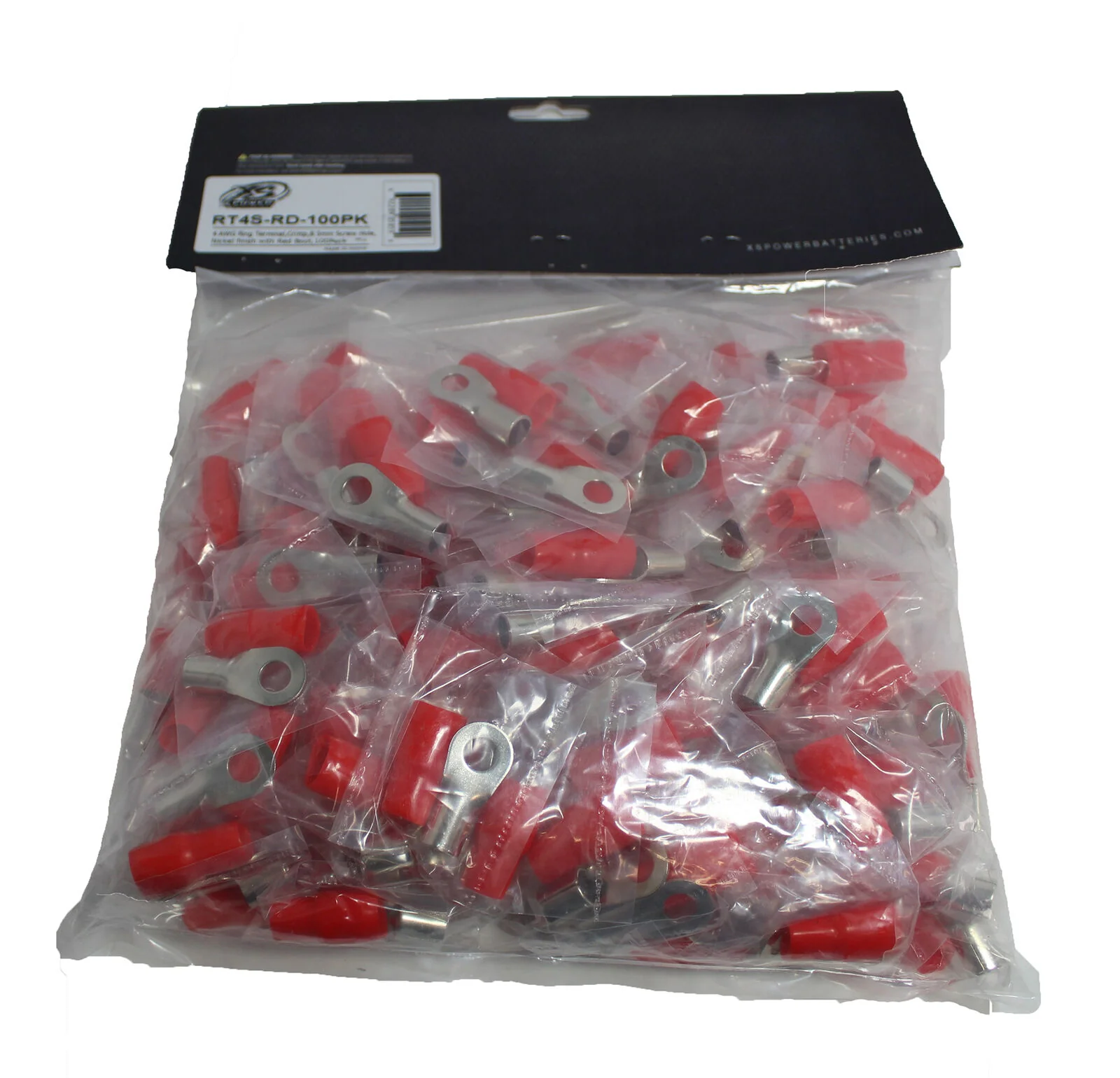 XS Power 20pk, Red 4 AWG 8.5MM Ring Terminals Nickel Plated XS-RT4S-RD - Image 4