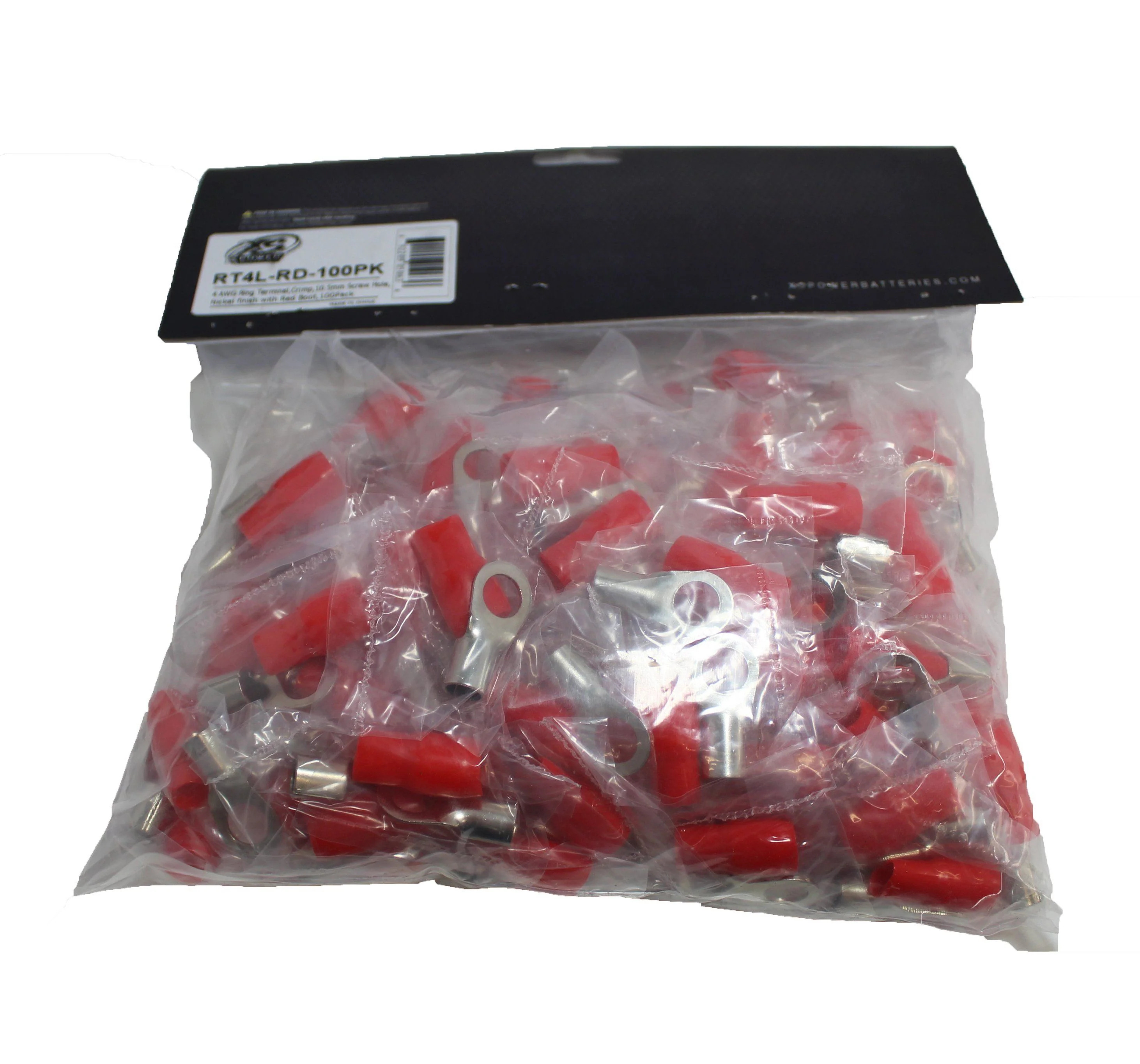 XS Power 50pk, 25 Red + 25 Black 4 AWG 10.5MM Ring Terminals Nickle Plated - Image 6