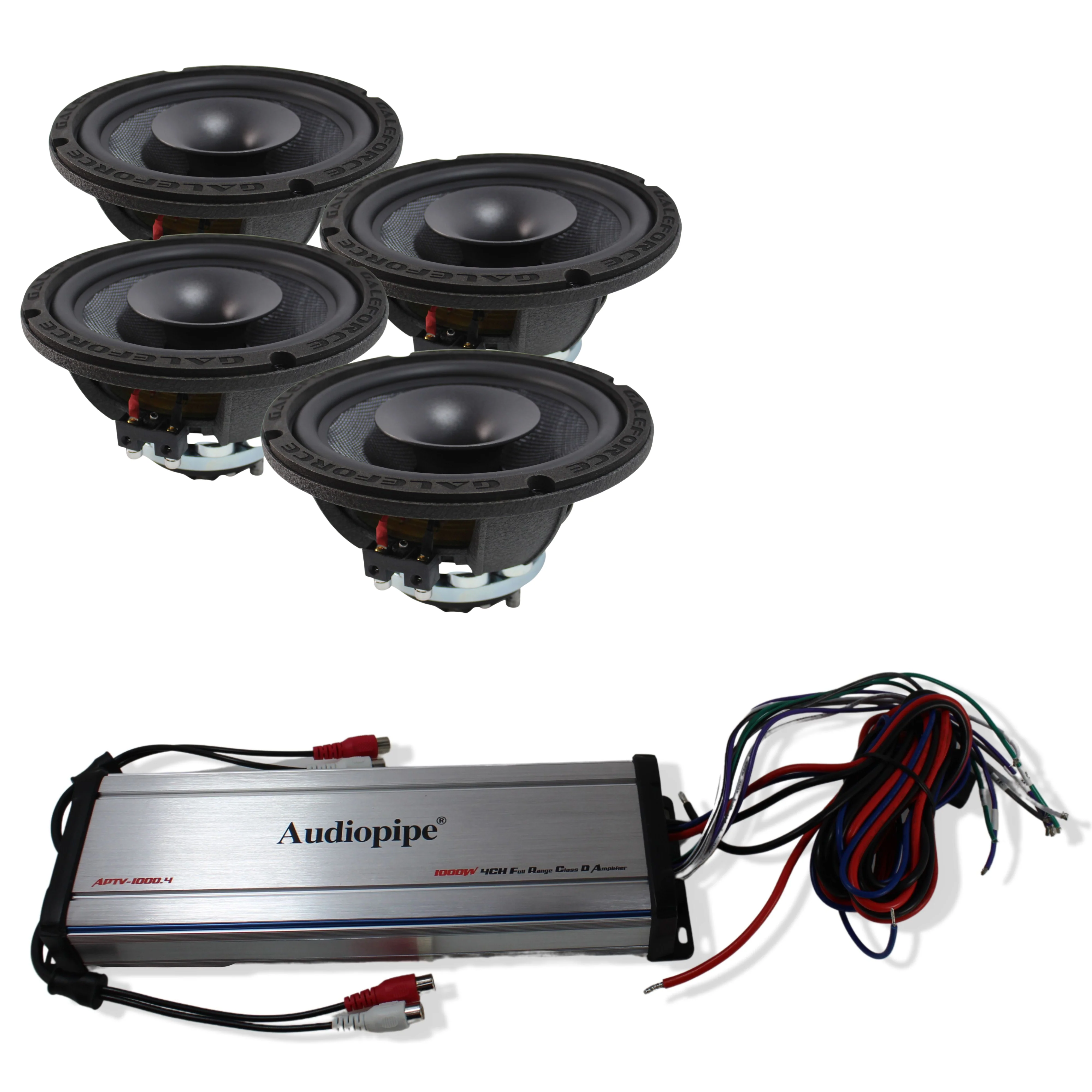 4x Galeforce 8" 450W Marine Speaker + 4 Channel 1000W Audiopipe Amplifier