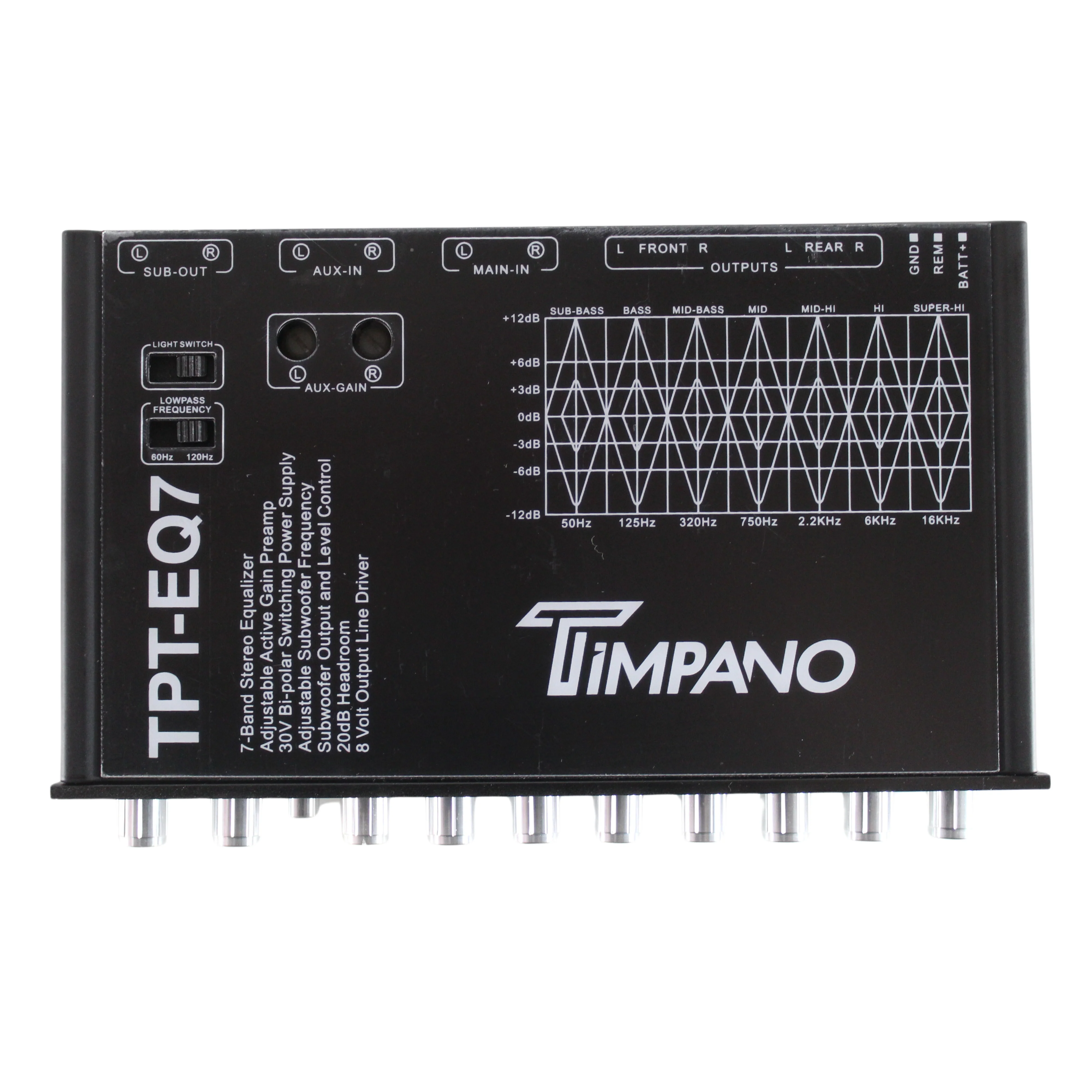 Timpano 7 Band 1/2 DIN 6-Channel 8-Volt RCA Graphic Equalizer Crossover TPT-EQ7 - Image 3