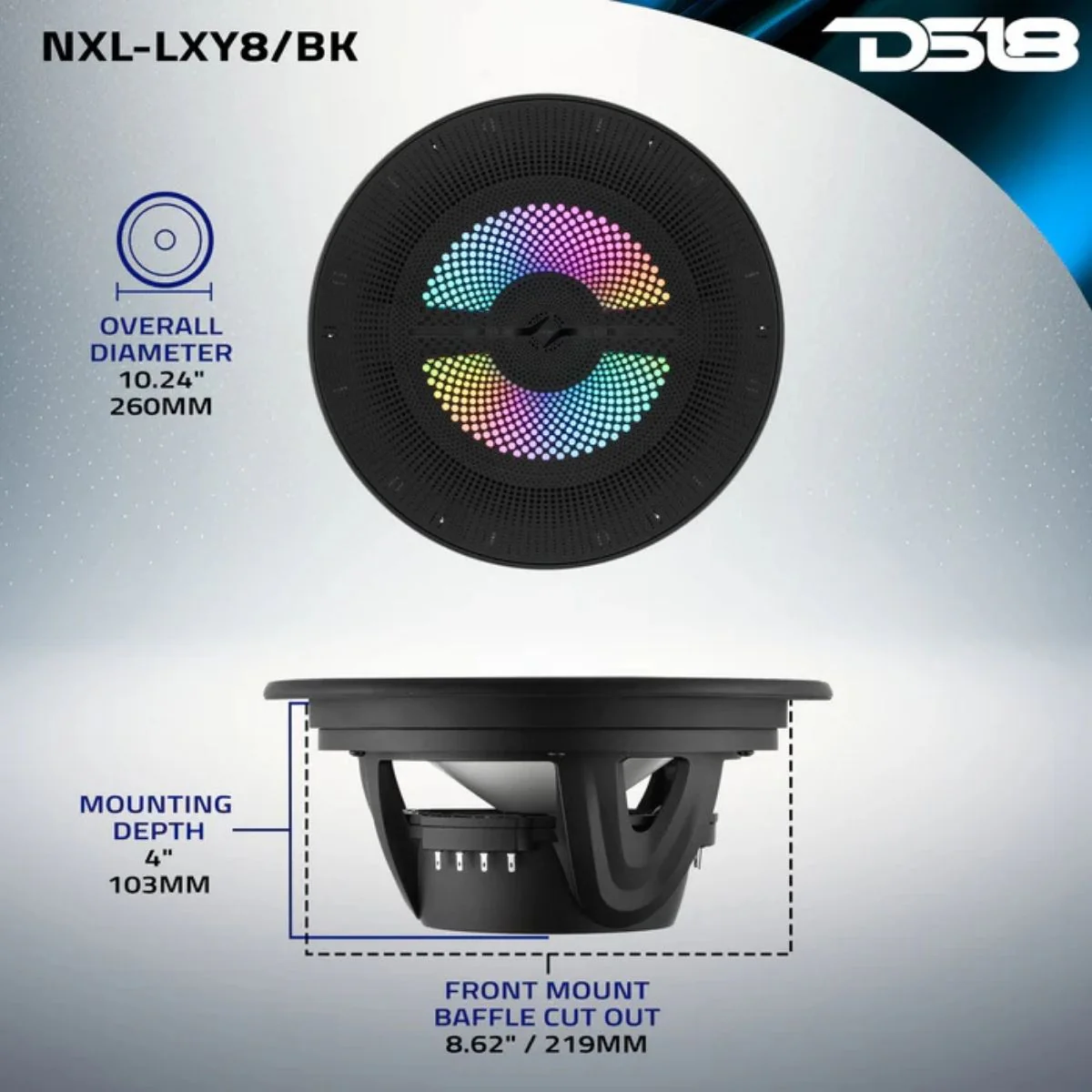 8" 175 W RMS 4-Ohm Marine Coaxial Speakers w Digital LED Ring NXL-LXY8 (Pair) - Image 8
