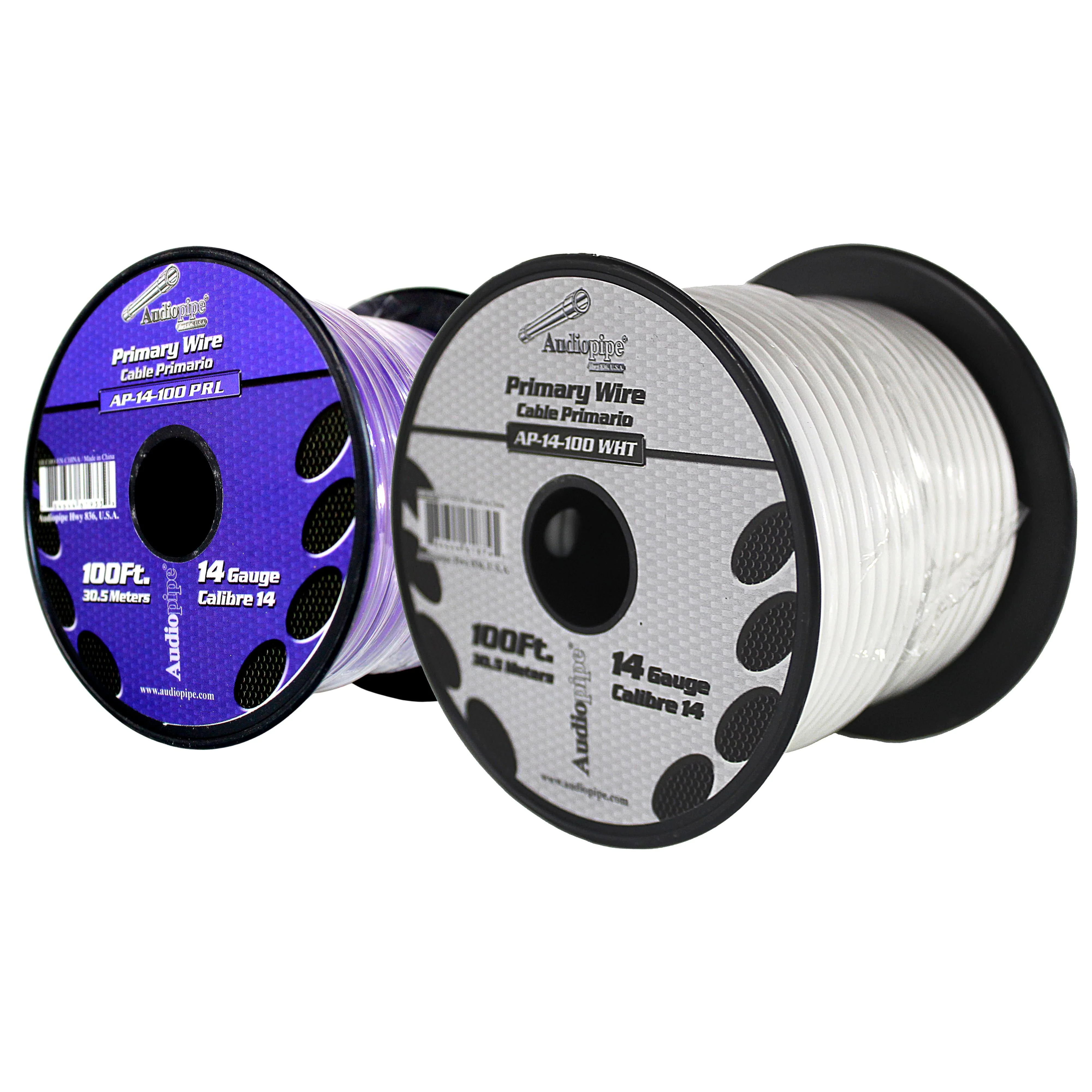 14 GA 100 FT Roll Purple White Stranded Spool of CCA Primary Power Ground Wire Cable