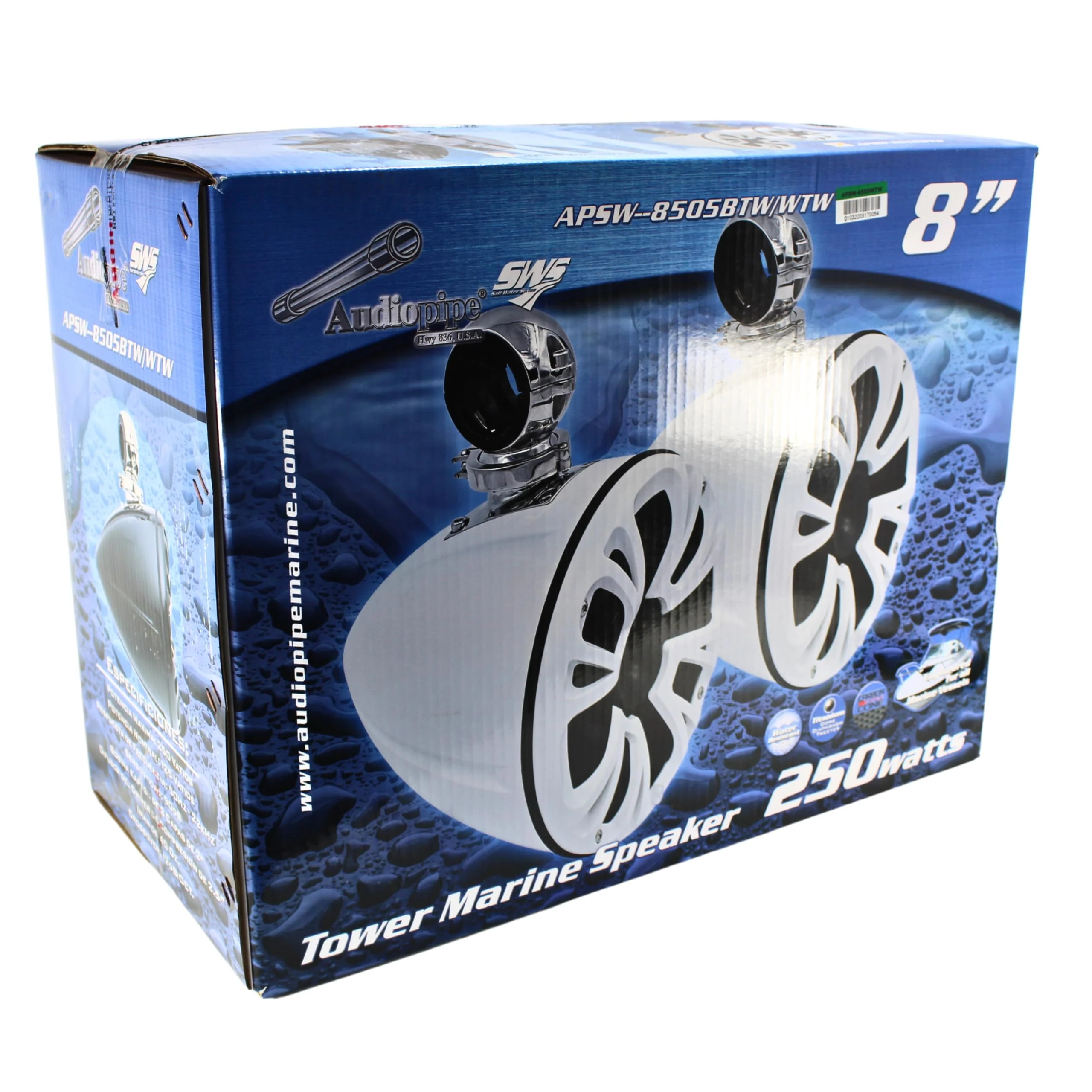 Audiopipe Pair of 8" 125W RMS 4 Ohm White Carbon Fiber Marine Tower Speakers - Image 5