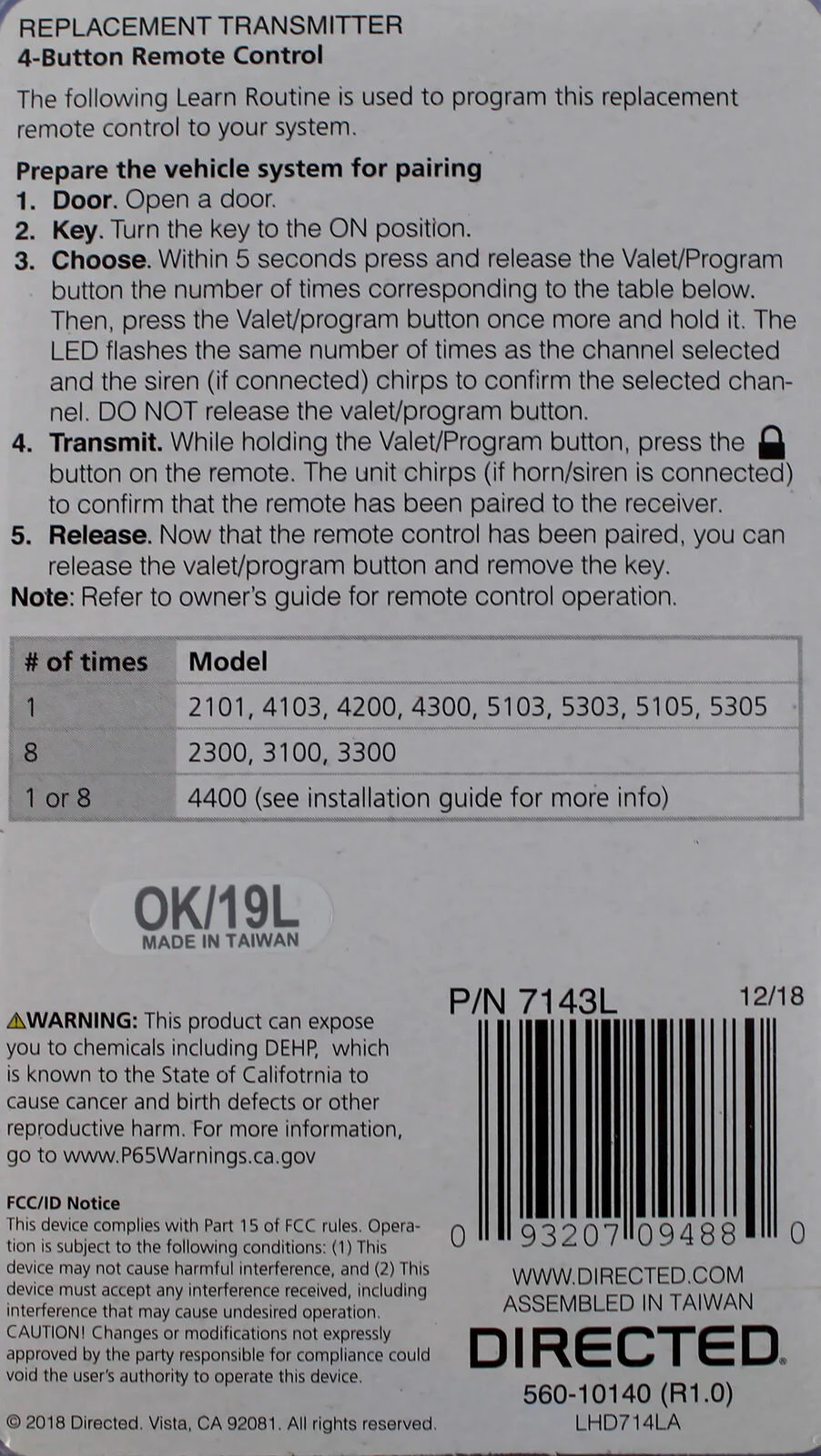 Avital 1-Way 4-Button Replacement Remote 1/4 Mile Range 7143L - Image 4