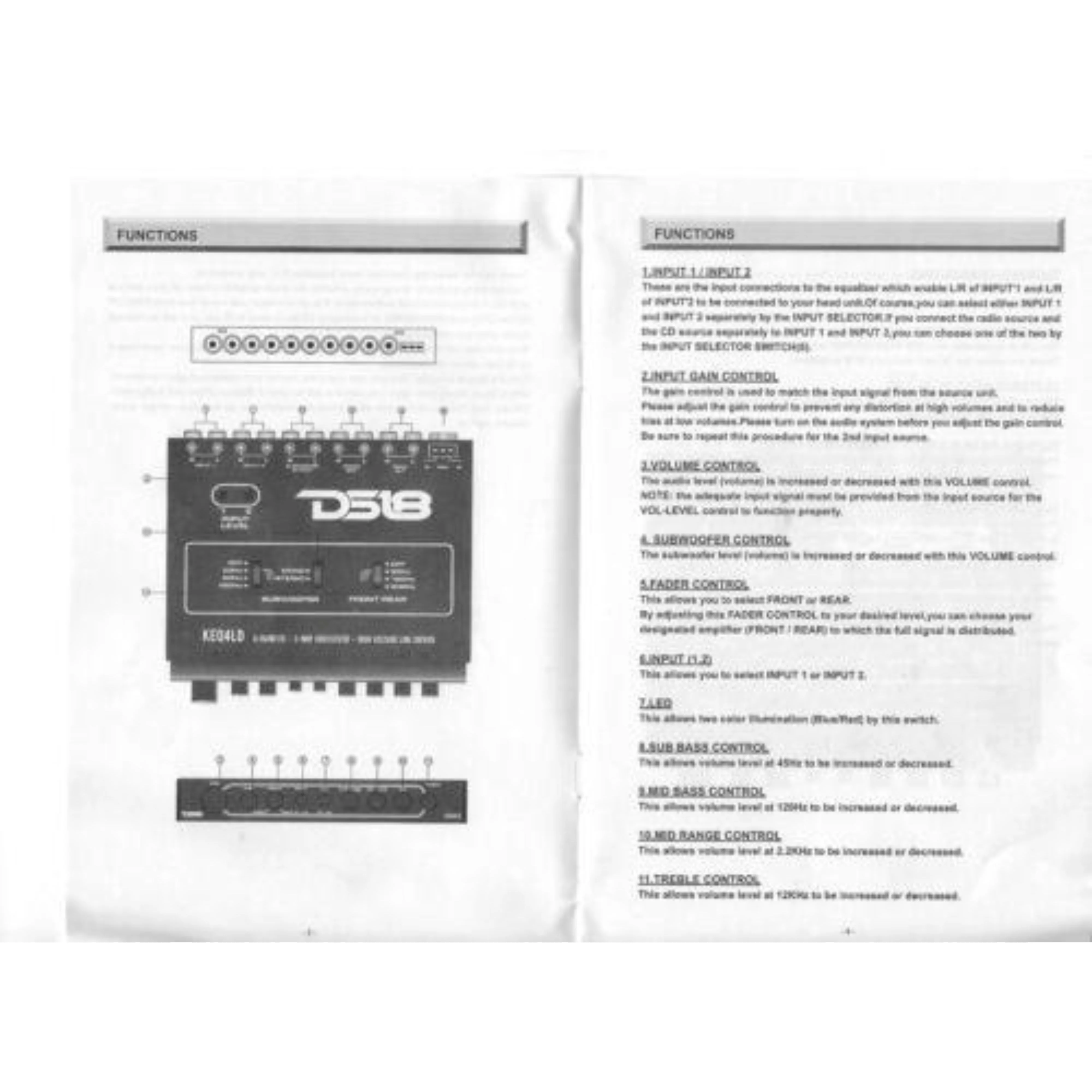 DS-KEQ4LD DS18 4 Band Graphic Equalizer Six Channel Line Driver Subwoofer Level - Image 3