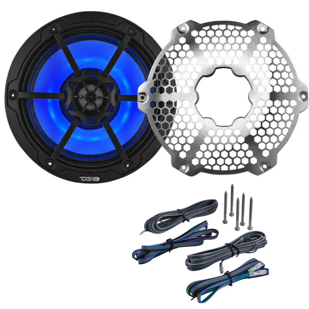 DS18 8" 250W RMS 4-Ohm Marine 2-Way Hybrid Speaker Pair w/ RGB LED NXL-8MD-BK - Image 2