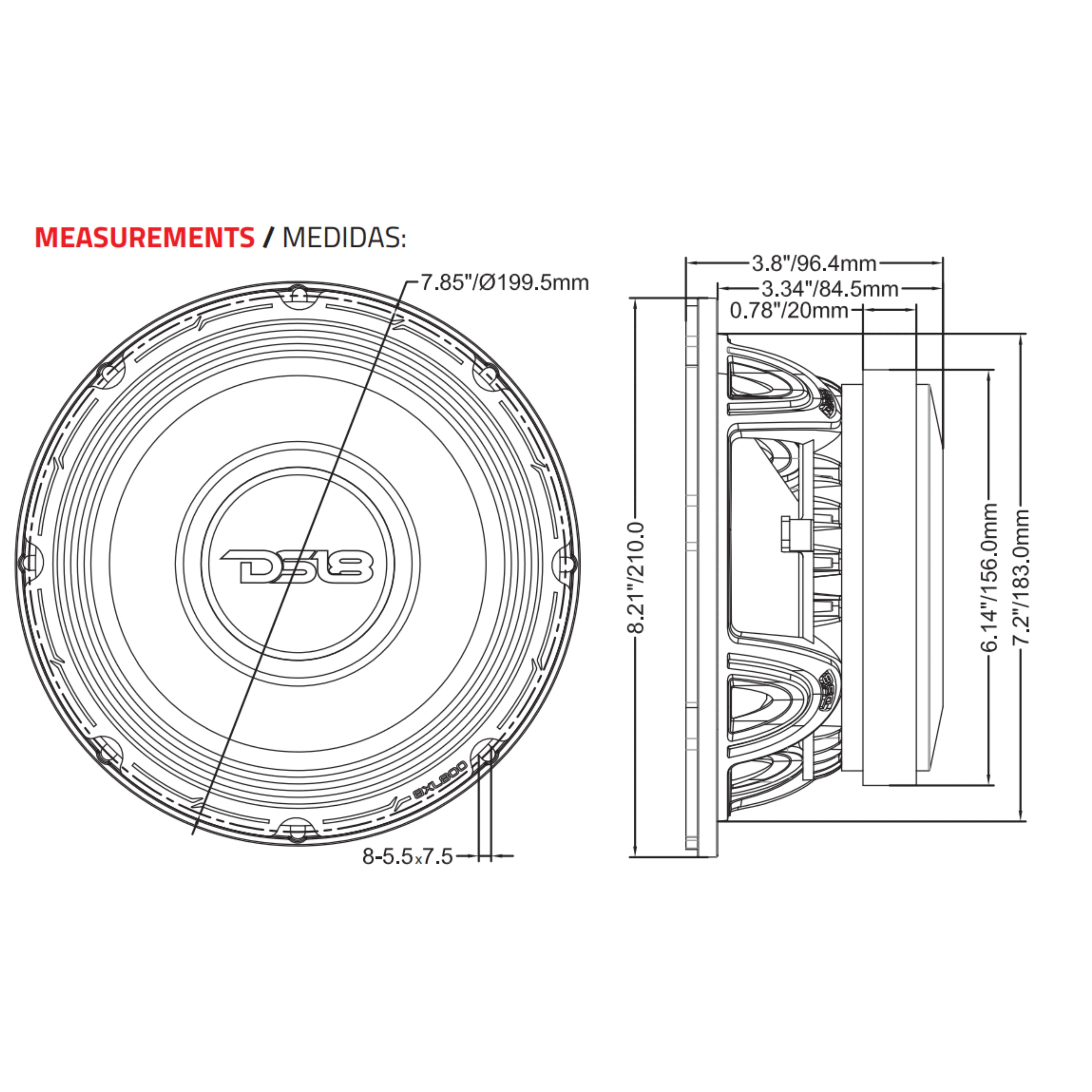 DS18 8" XL Series Mid-Range Loudspeaker 400 Watts Rms 4-Ohm XL800-4 - Image 5