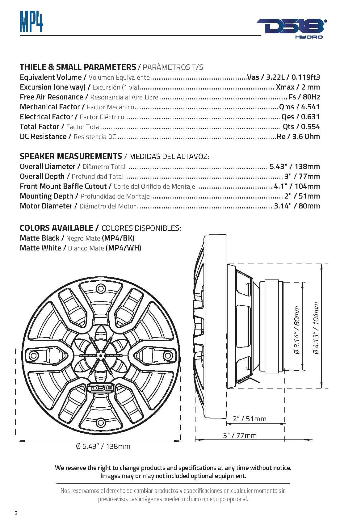 DS18 Hydro 4" 300 Watts 4 Ohm 2-Way Marine Speakers White Pair MP4 - Image 9