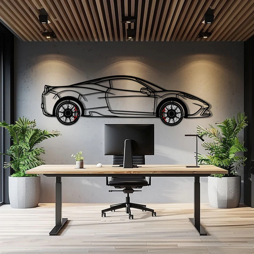 Ferrari 458 Speciale Metal Car Wall Art with Rotating Wheels - Track-Focused V8 Silhouette - Interactive Automotive Wall Decor - KAFMEKA125 - Image 9