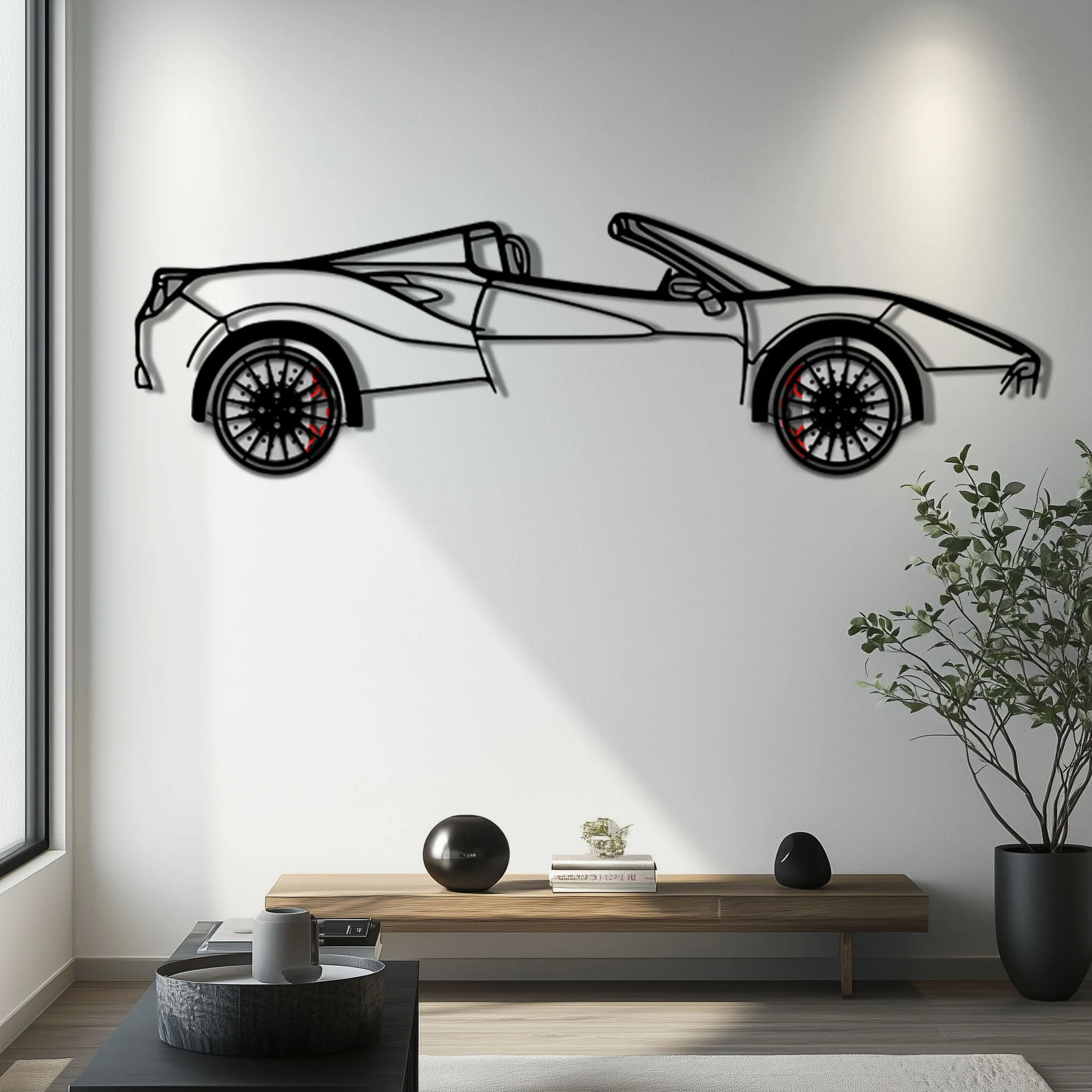 Ferrari 488 Spider Metal Car Wall Art with Rotating Wheels - Italian Twin-Turbo V8 Silhouette - Interactive Automotive Wall Decor - KAFMEKA126 - Image 6