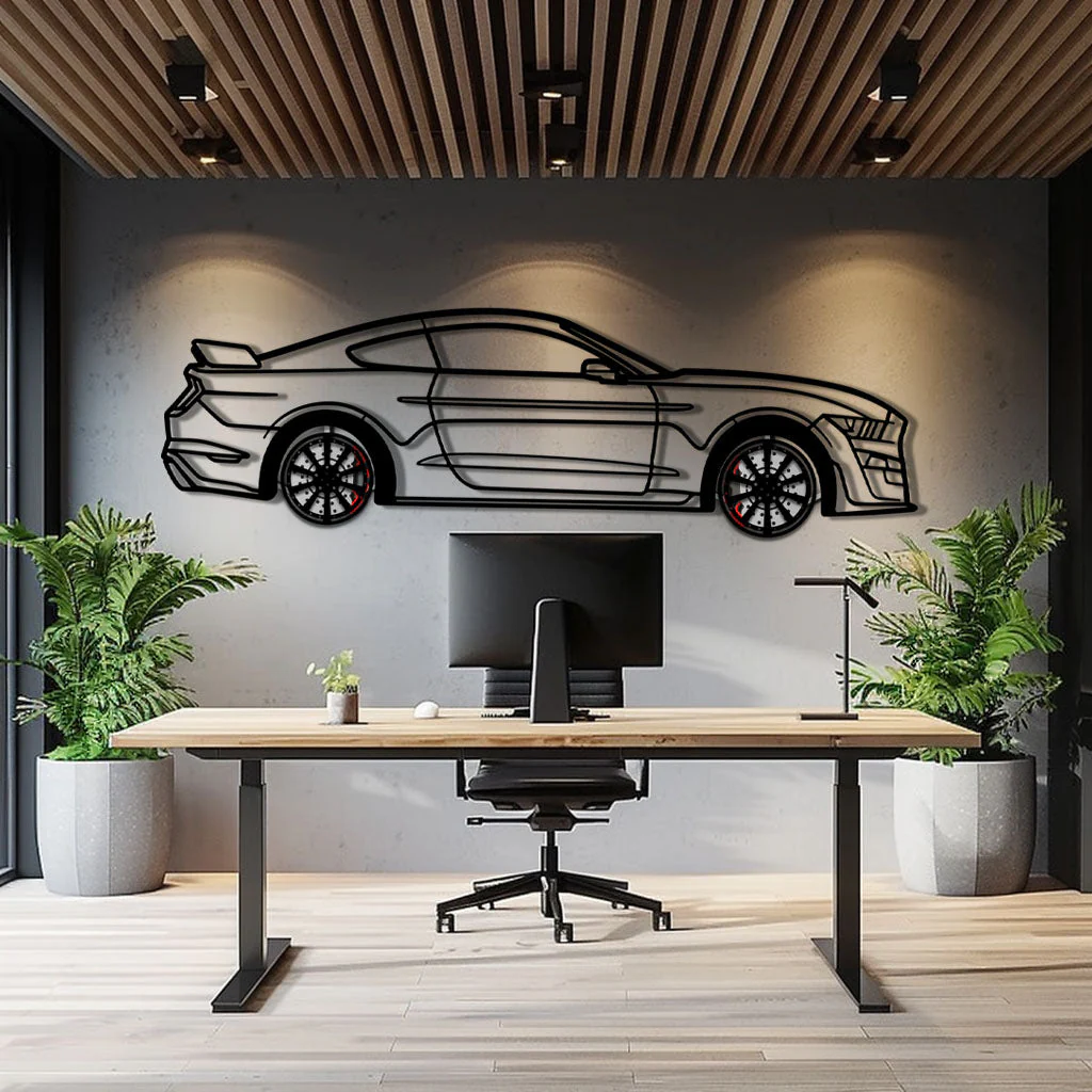 Ford Mustang Shelby GT500 Metal Car Wall Art with Rotating Wheels - Modern Muscle Silhouette Decor - Interactive Automotive Wall Art - KAFMEKA140 - Image 9