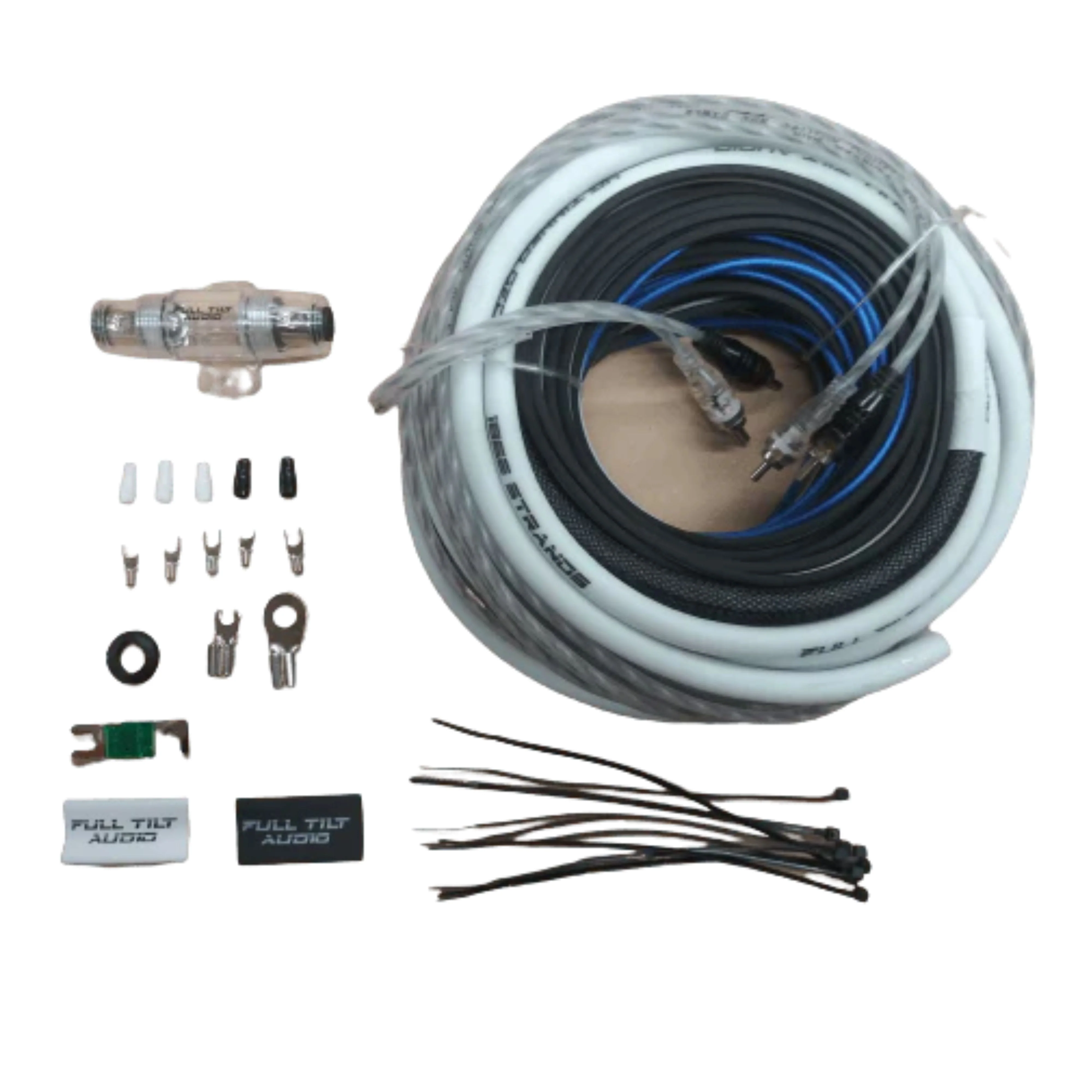 Full Tilt 4 Gauge AWG White/Black Amplifier/Amp Wire Kit
