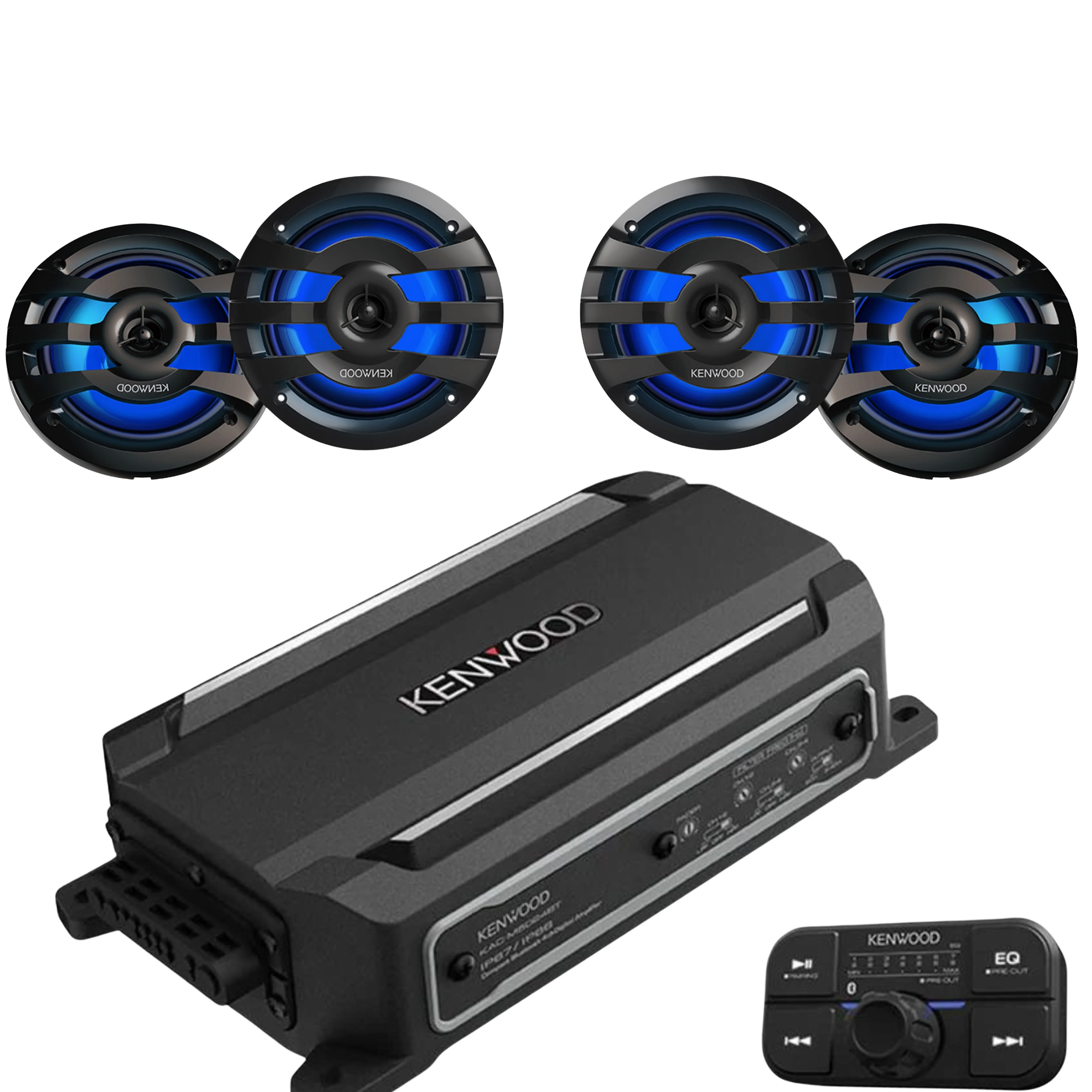 Kenwood 4 Channel 600W Bluetooth Amplifier W/ 2 Pair of 6.5" LED Marine Speakers