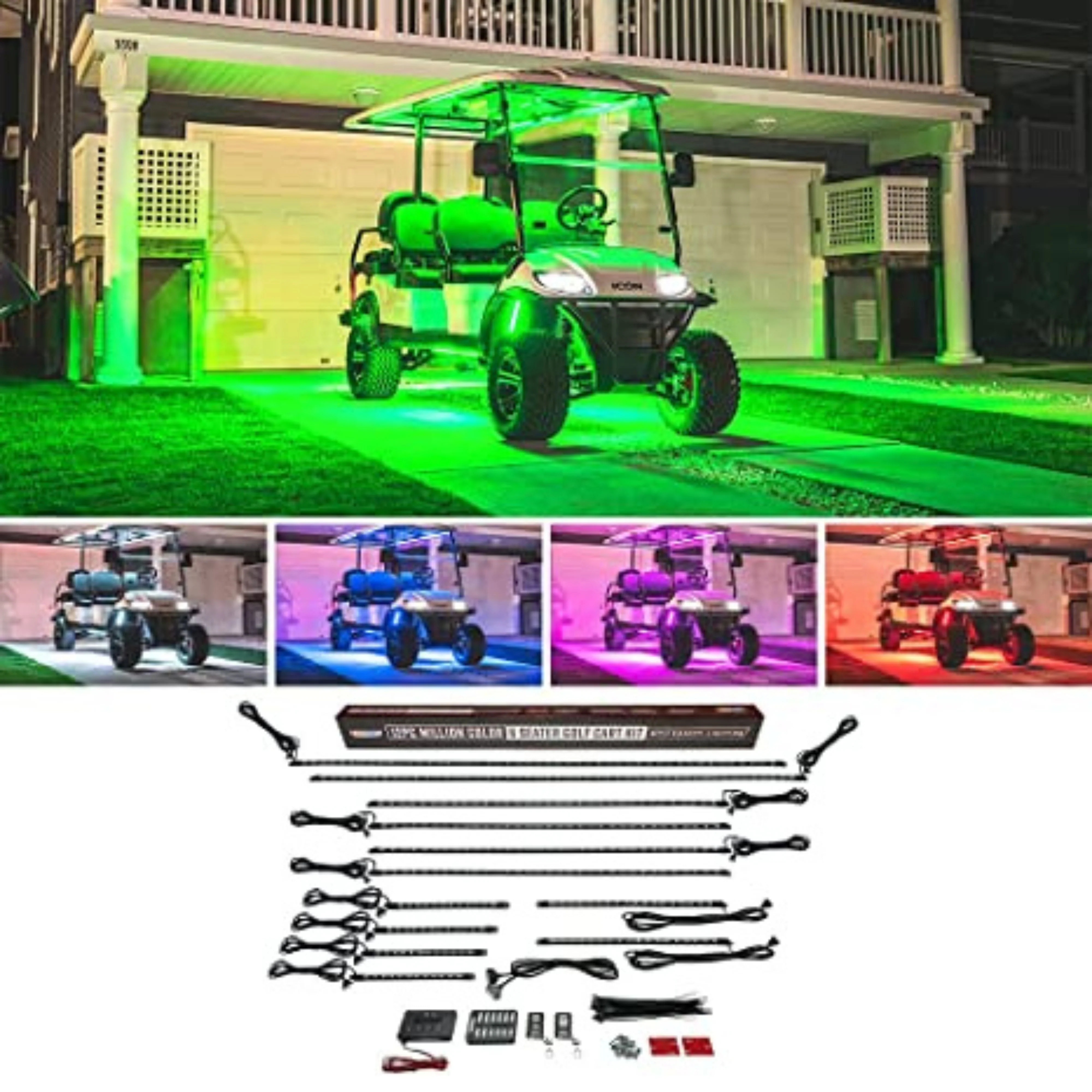 LEDGlow 12pc Million Color LED Electric 6-Seat Golf Cart W/ Canopy Light Kit 12v