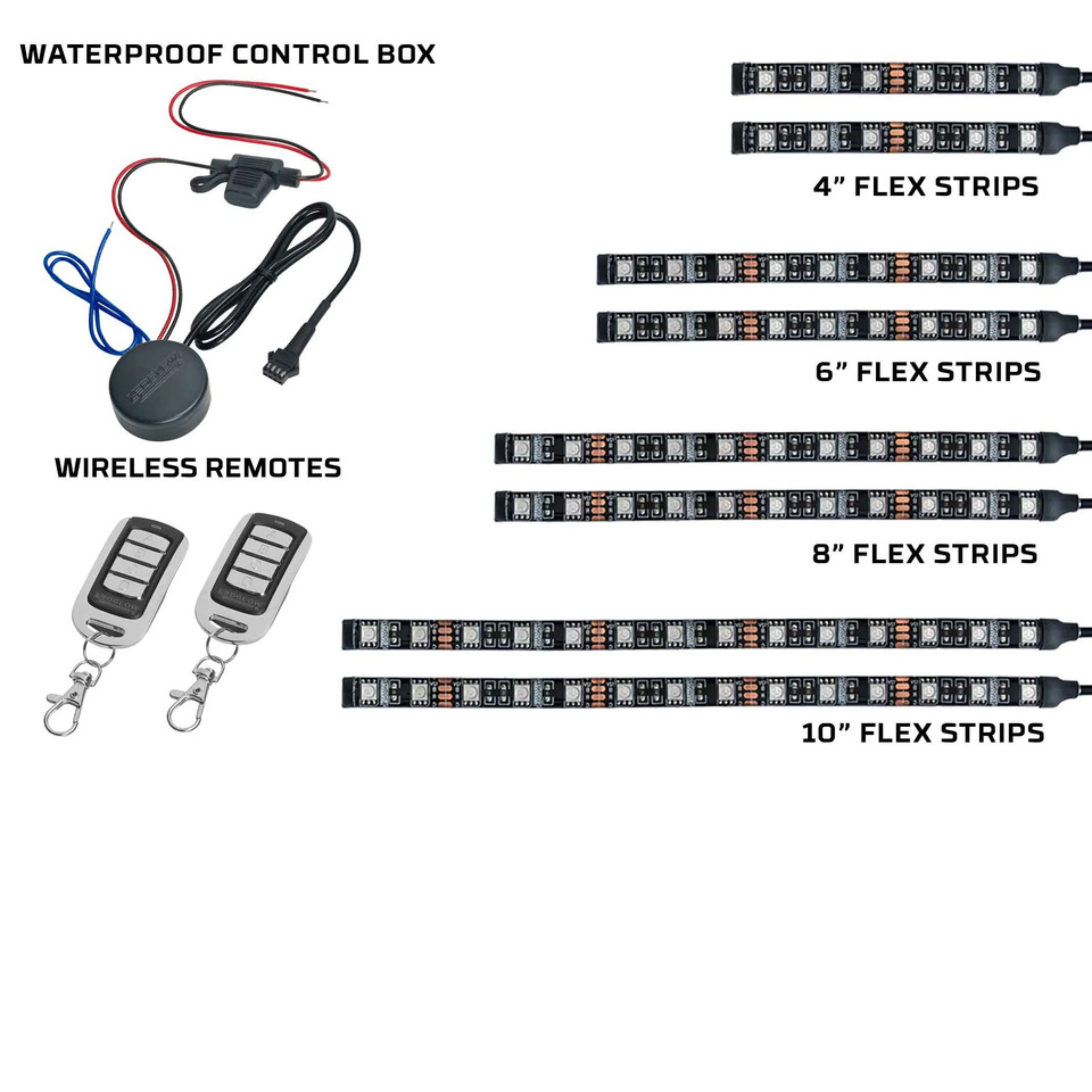 LEDGlow 8pc Multi-Color Motorcycle Underglow Light Kit Flexible LED Light Strips - Image 3