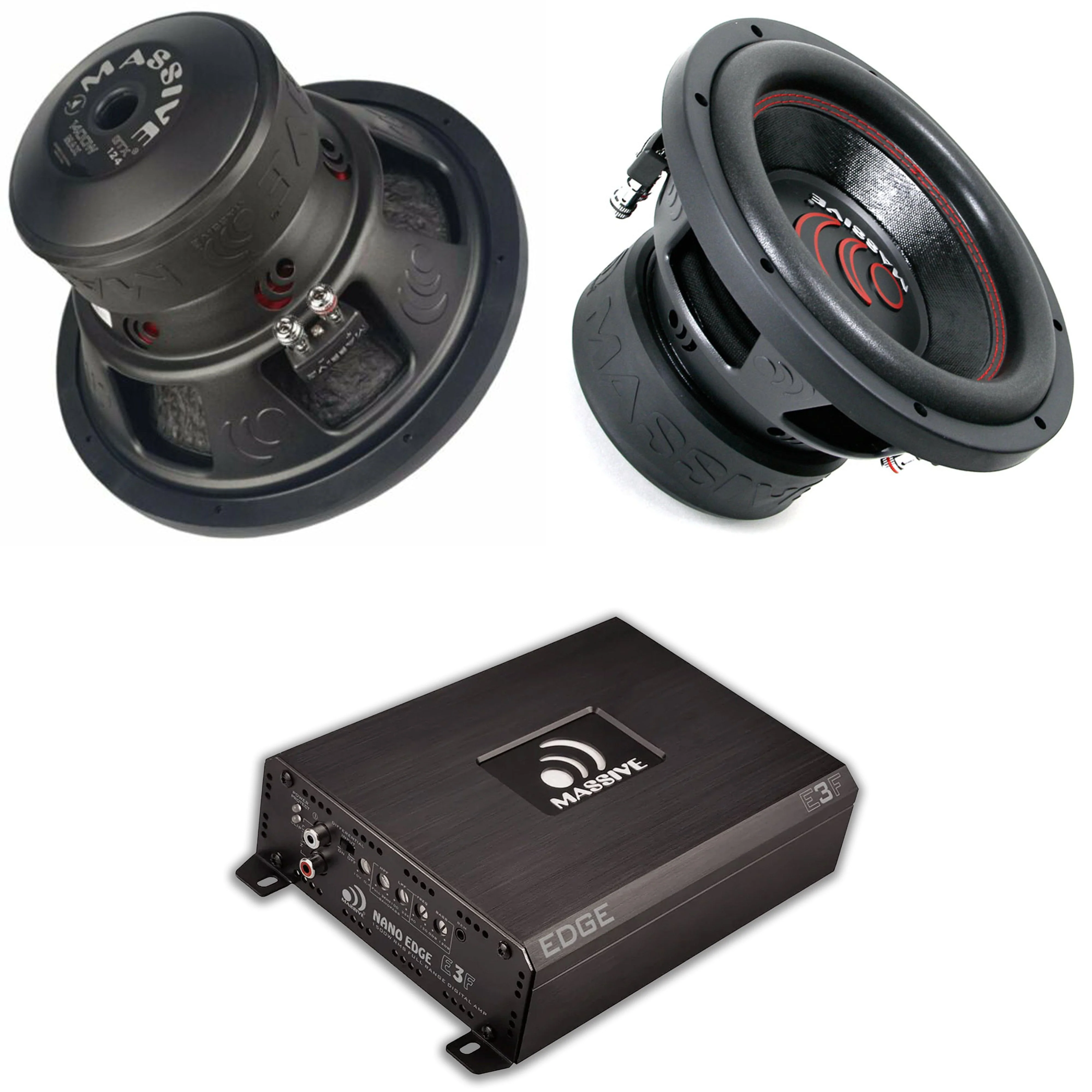 Massive Audio 2x 12" 2800W Subwoofers Dual 4 Ohm GTX124 + Monoblock Amp Package
