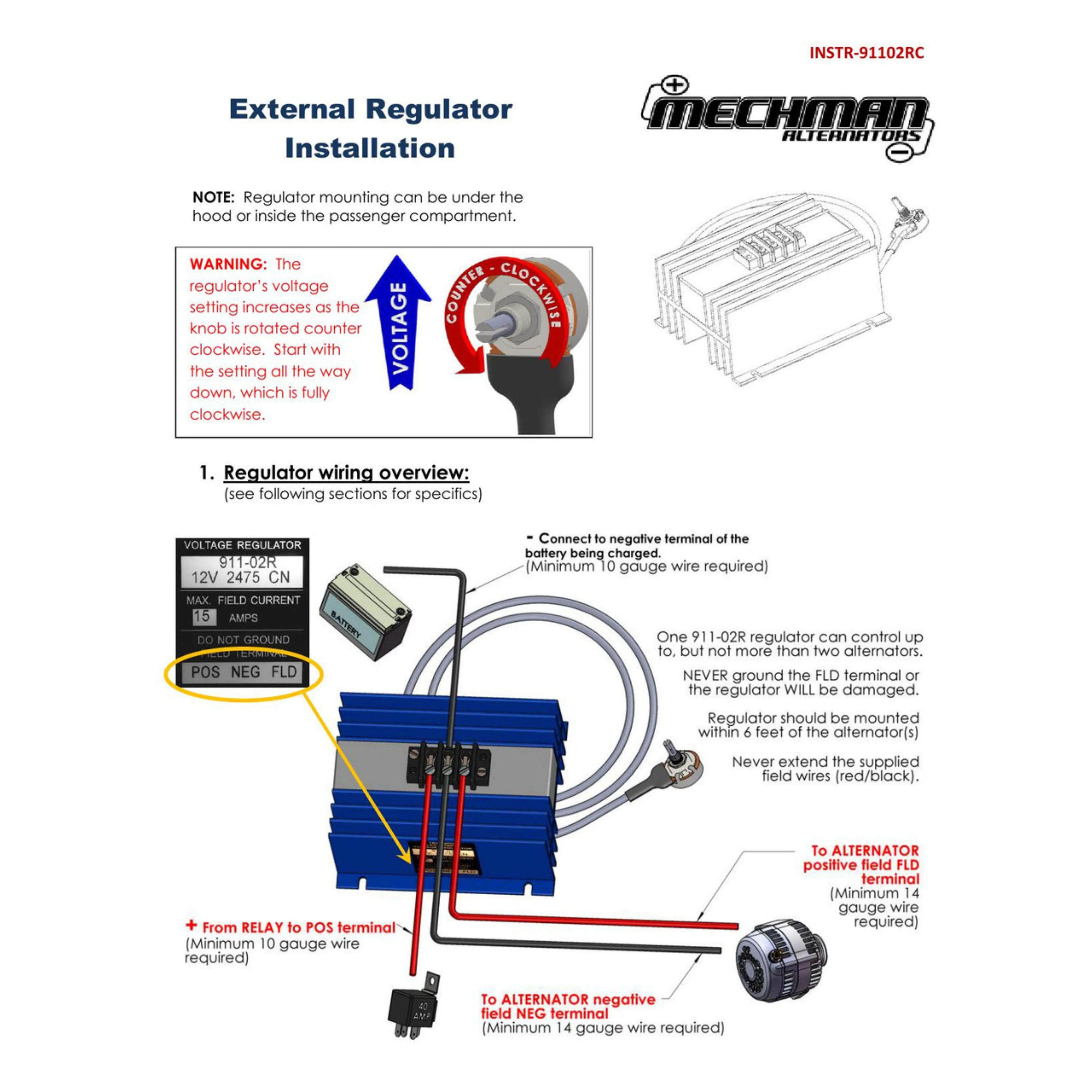 Mechman Adjustable External Voltage Regulator 2-Pin Alternator Harness OPEN BOX - Image 5
