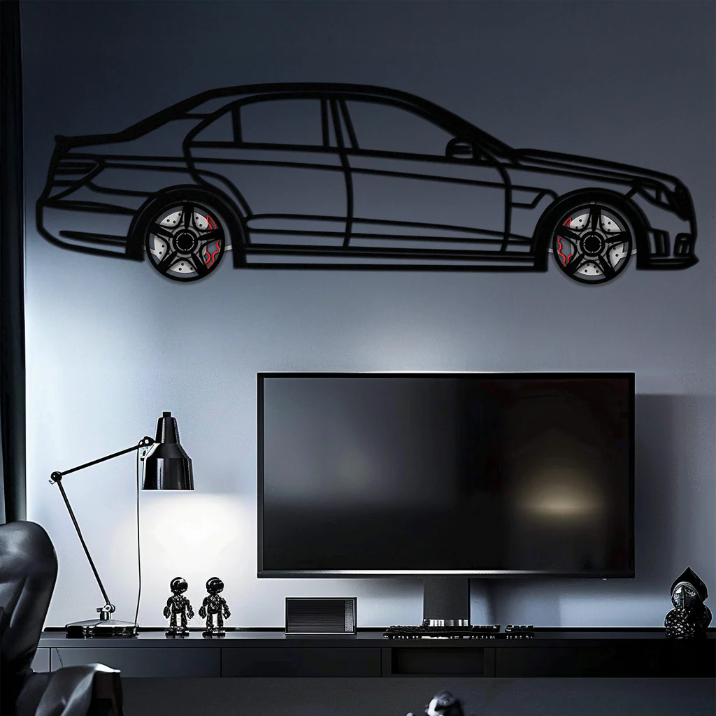 Mercedes E63 AMG Metal Wall Art – Rotating Wheels • Luxury Car Silhouette • Perfect Gift for Mercedes Lovers- KAFMEKA079 - Image 5