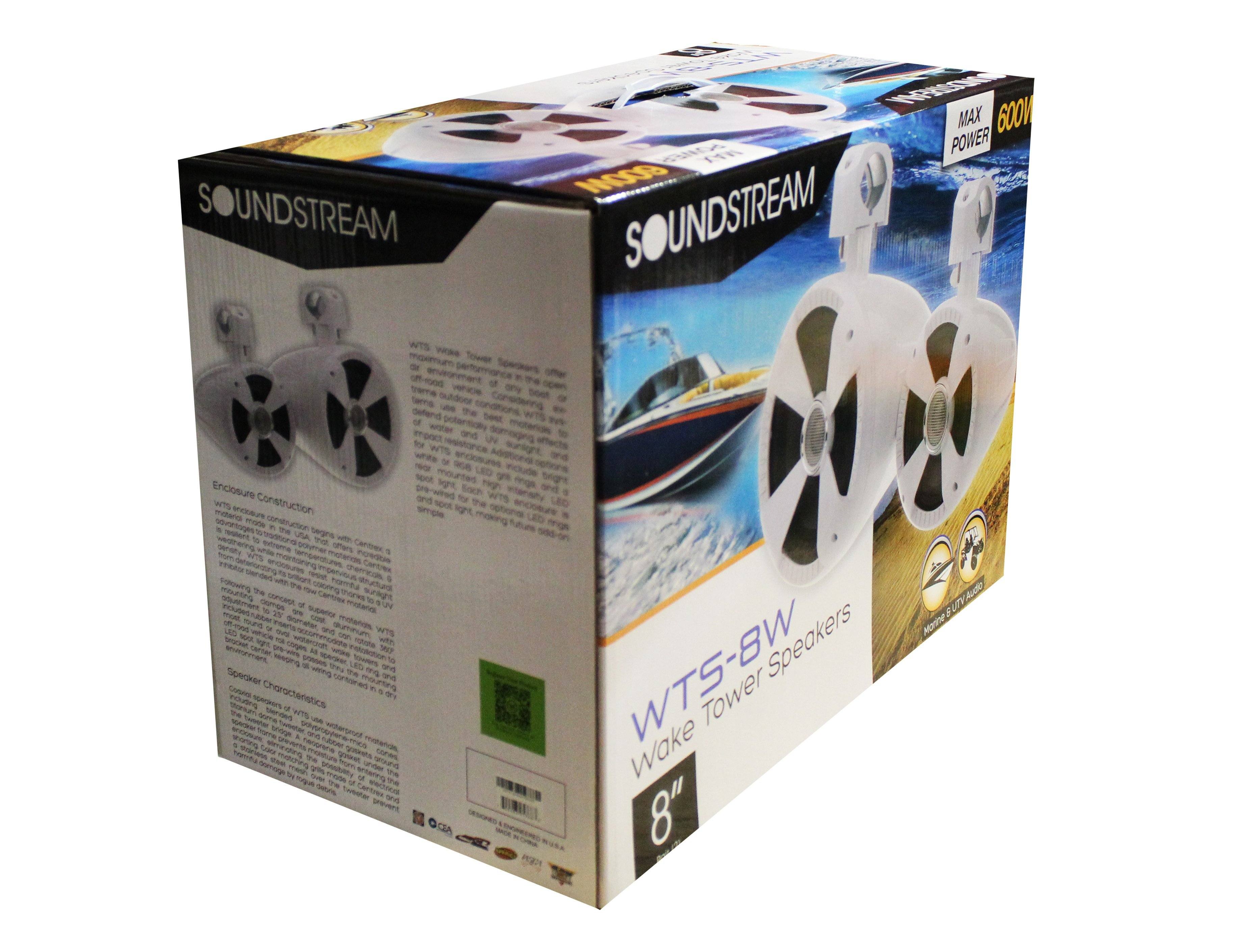 Pair of Soundstream White 8" 600 Watt Marine Boat Wake Tower Speakers WTS-8W - Image 4