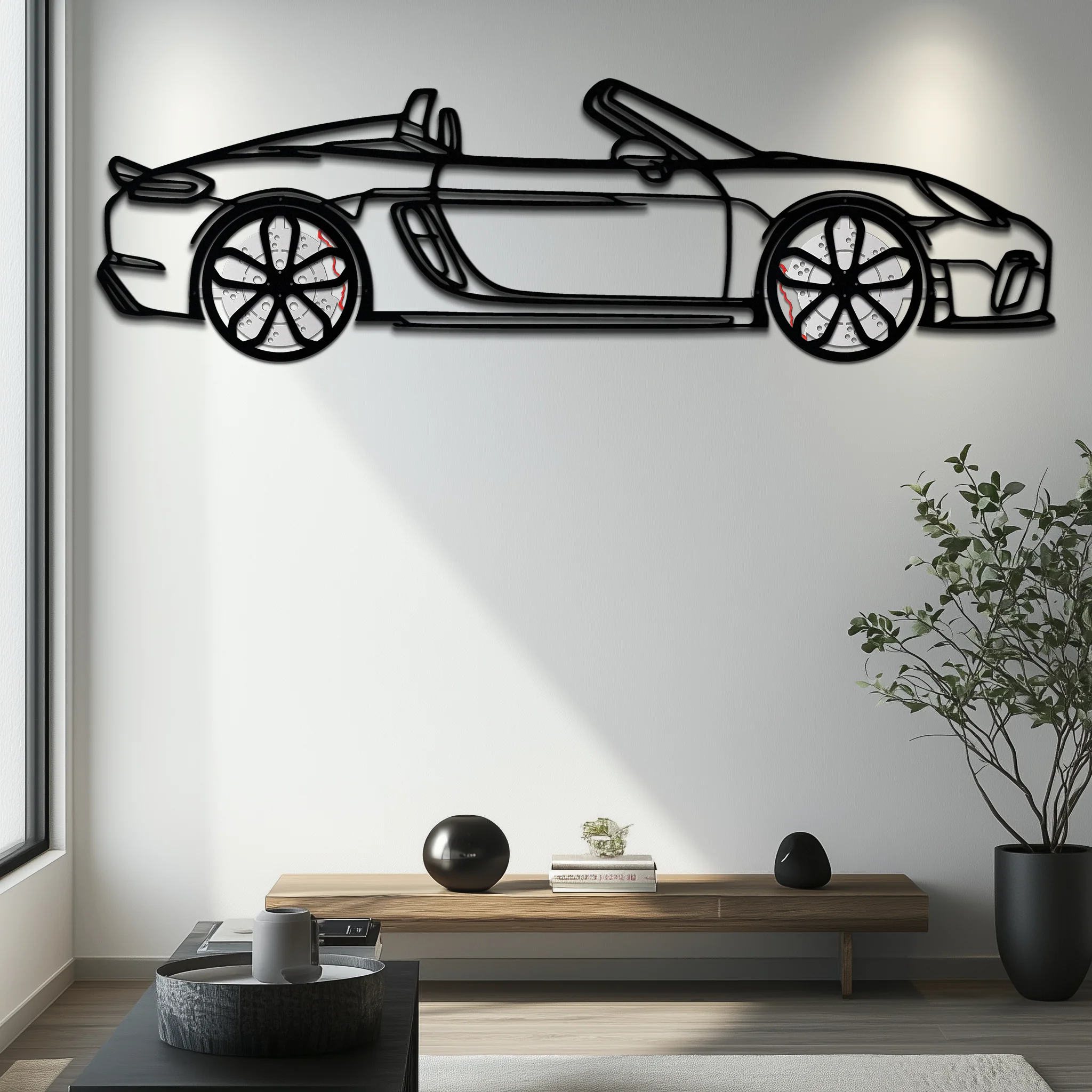 Porsche 718 Spyder Metal Wall Art – Rotating Wheel Car Silhouette Decor for Garage & Gifts,KAFMEKA054 - Image 9