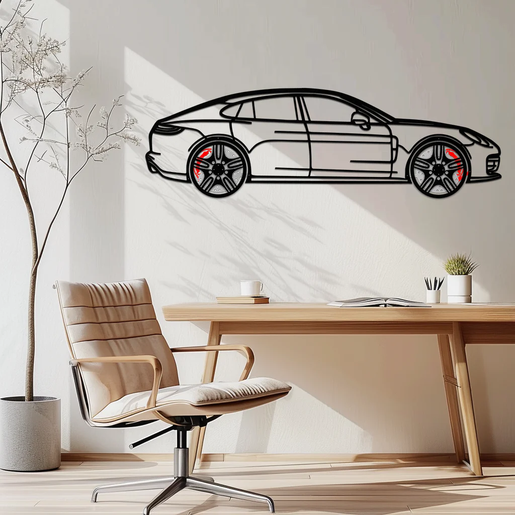 Porsche Panamera GTS 2023 Metal Wall Art – Luxury Sport Sedan Silhouette with Rotating Wheels-KAFMEKA066 - Image 3