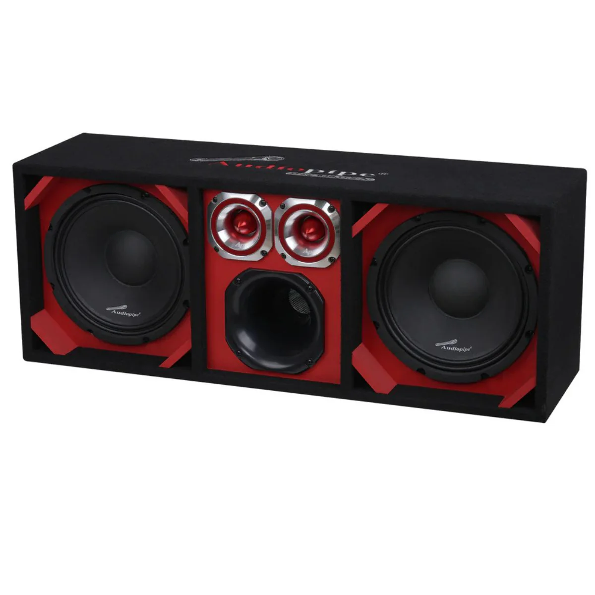 Red Fully Loaded Speaker Box w/ 2x 10" Woofers, 6" Driver, 2x 4" Tweeters - Image 4
