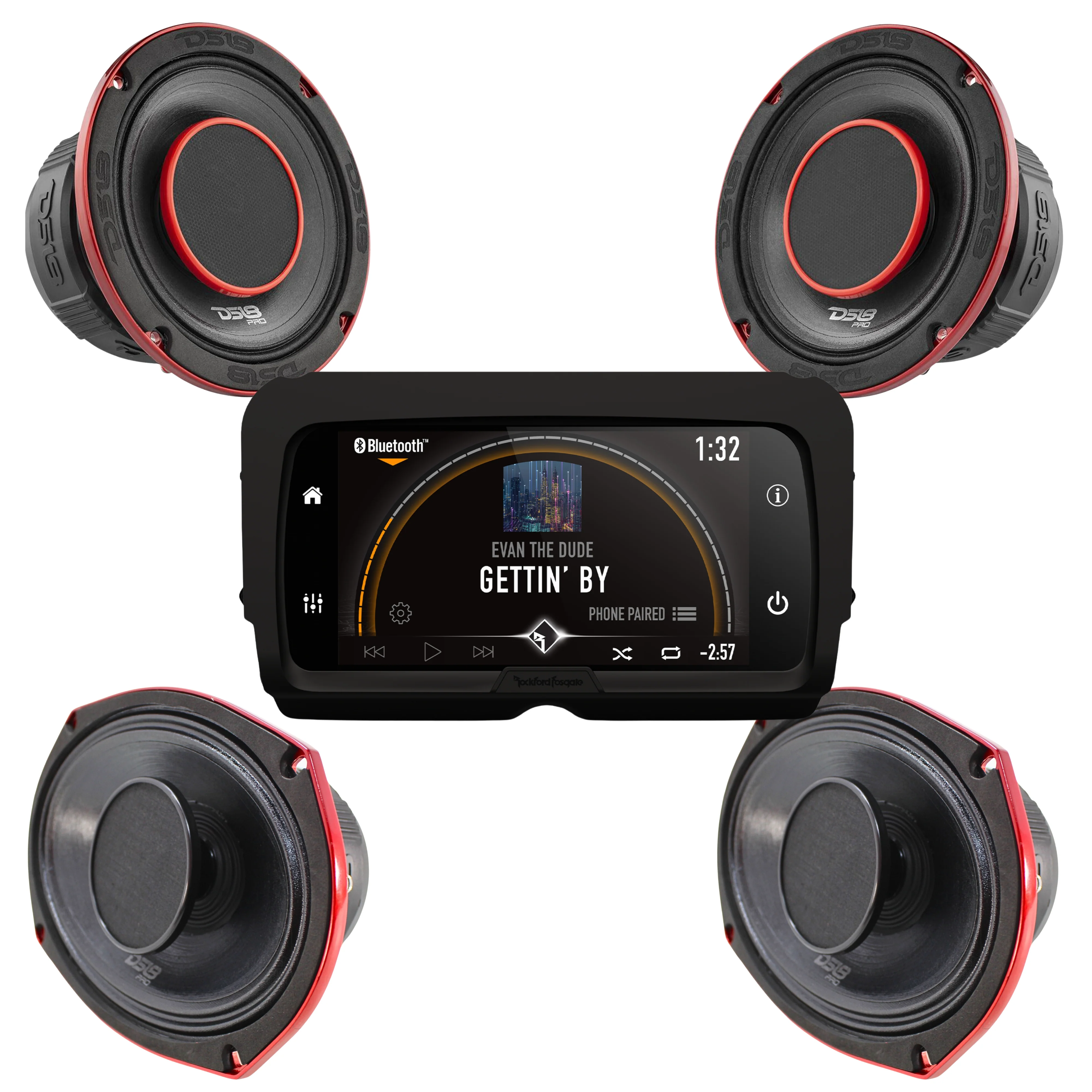 Rockford PMX HD14 Harley Davidson Radio & DS18 Motorcycle 6.5" + 6x9" Speakers - Image 2