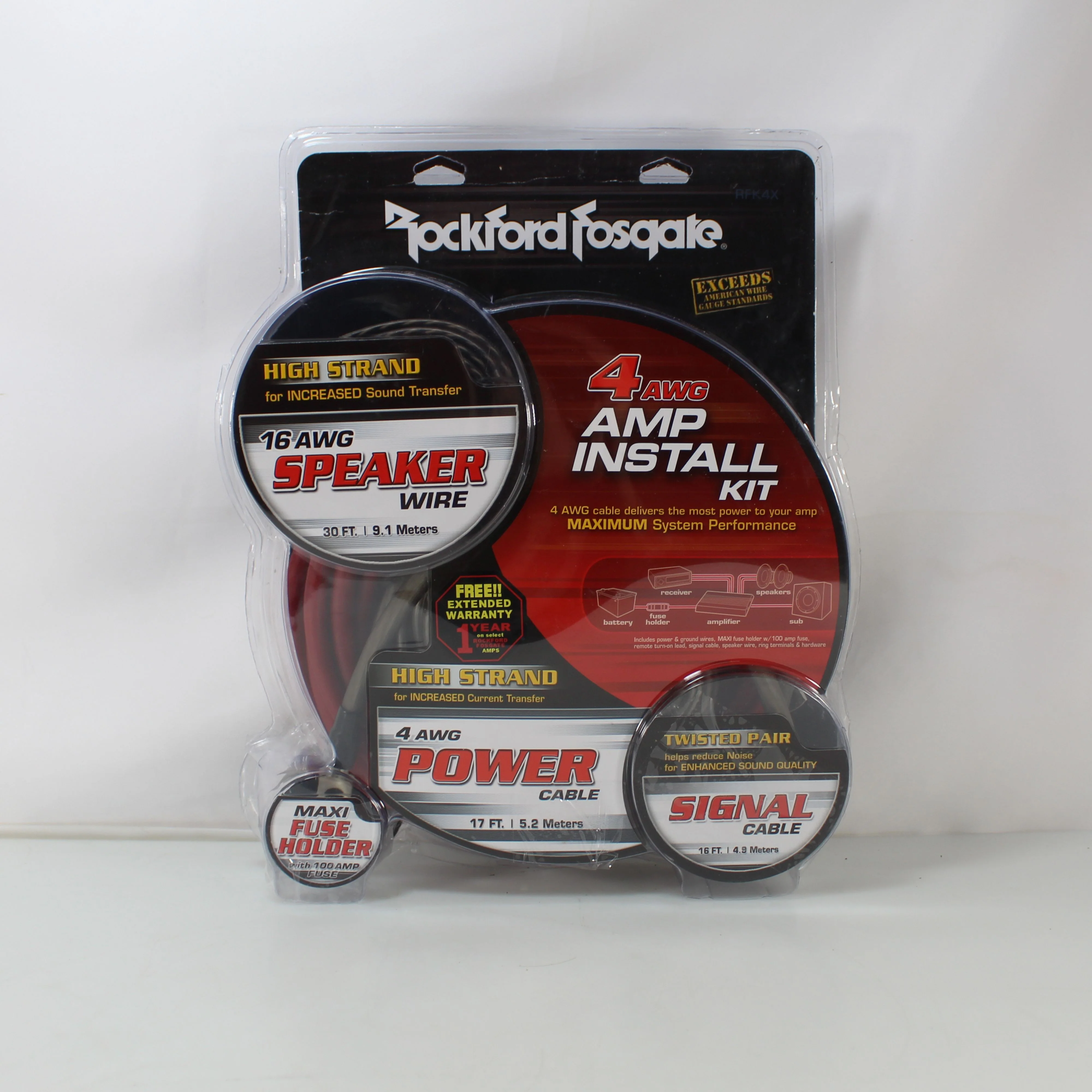 Rockford Fosgate RFK4X 4 AWG PC-OFC Complete Installation Amplifier Kit OPEN BOX - Image 2