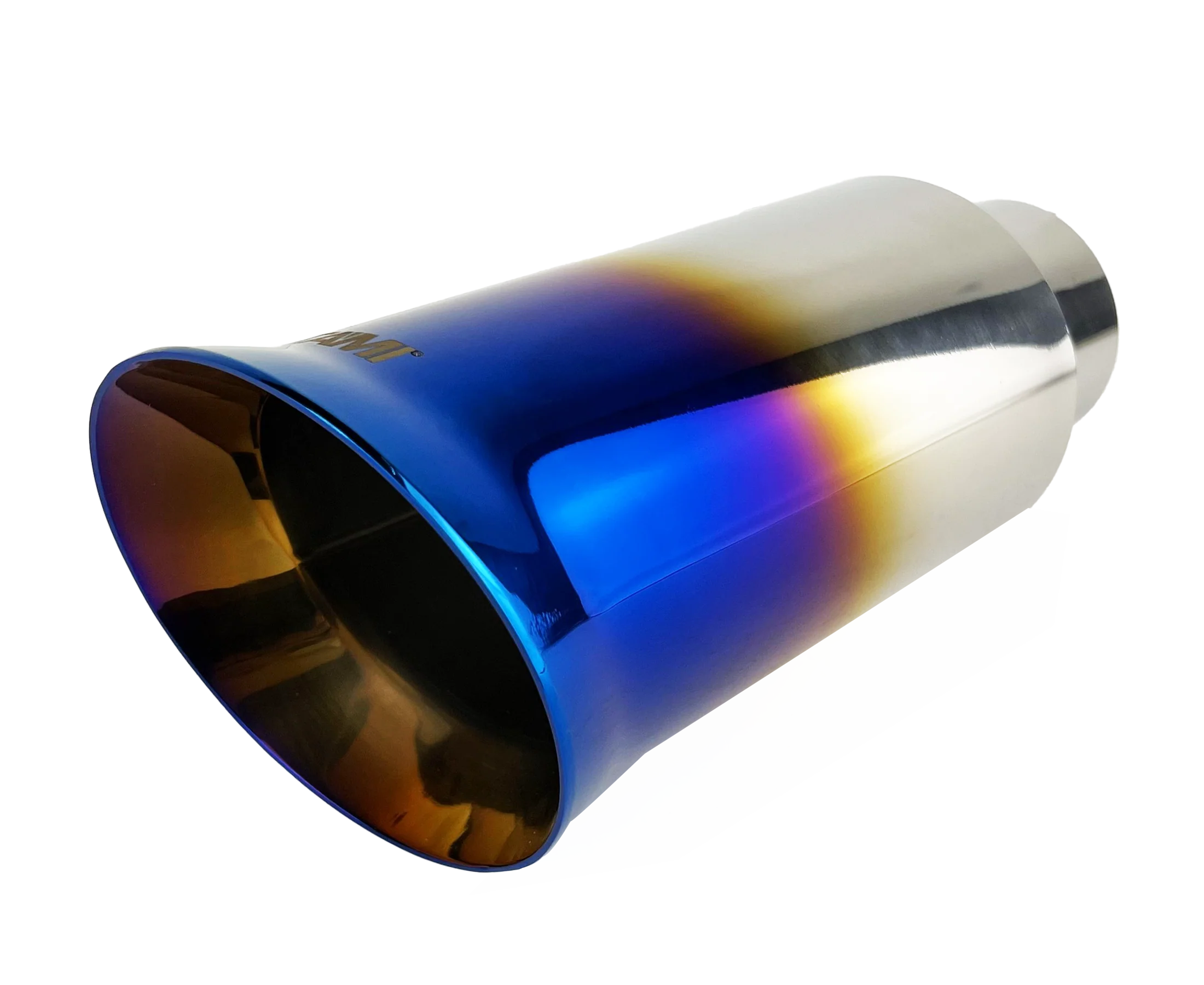 Single Round Slant Cut Exhaust Tip Blue Burnt Flame Auto Product Makers NT-2469