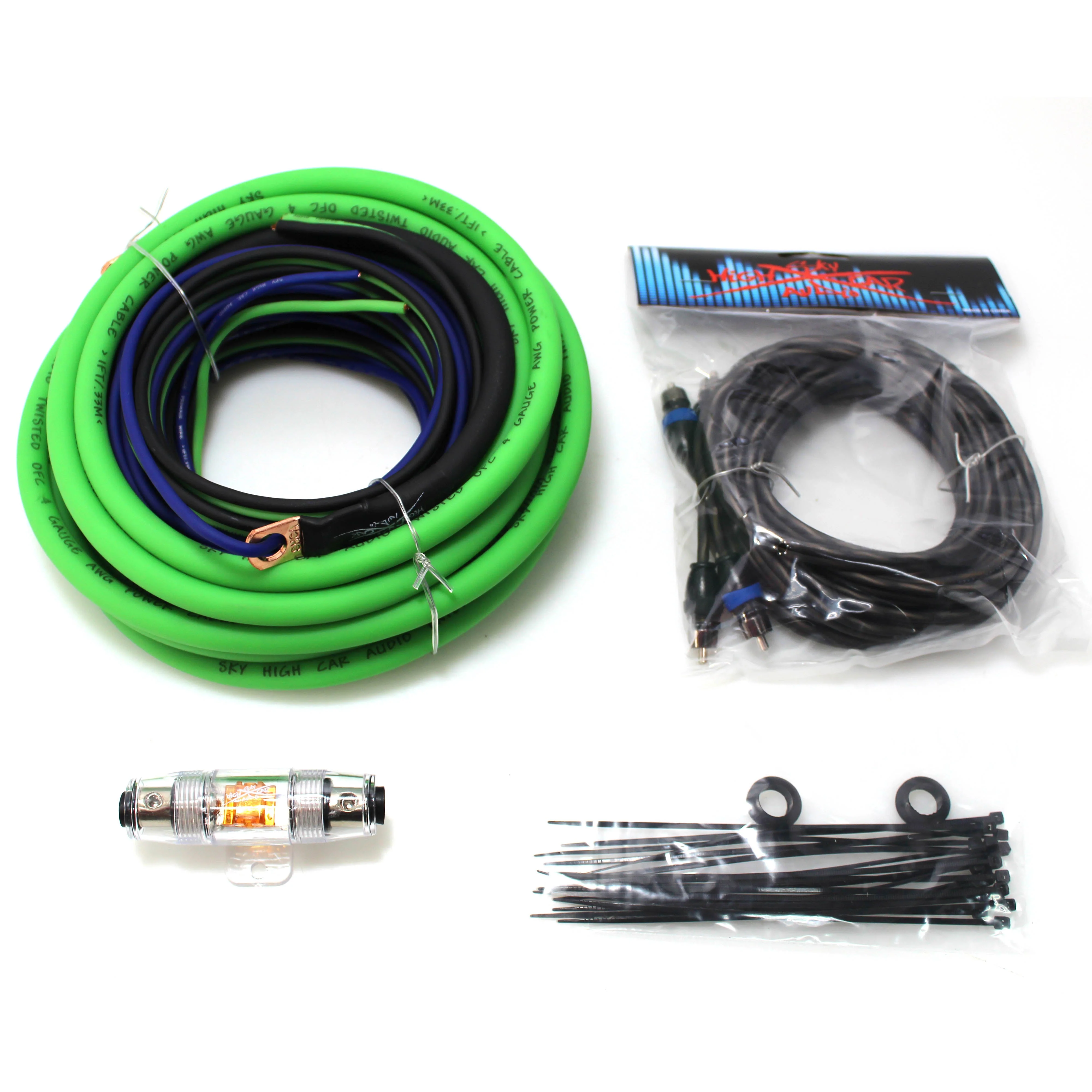 Sky High Car Audio 4GA OFC Amplifier Wiring Kit Green Power Black Ground - Image 2