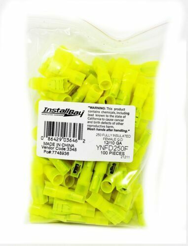 Install Bay 100pcs 10-12 AWG Female Insulated Nylon Quick Disconnect Yellow - Image 3